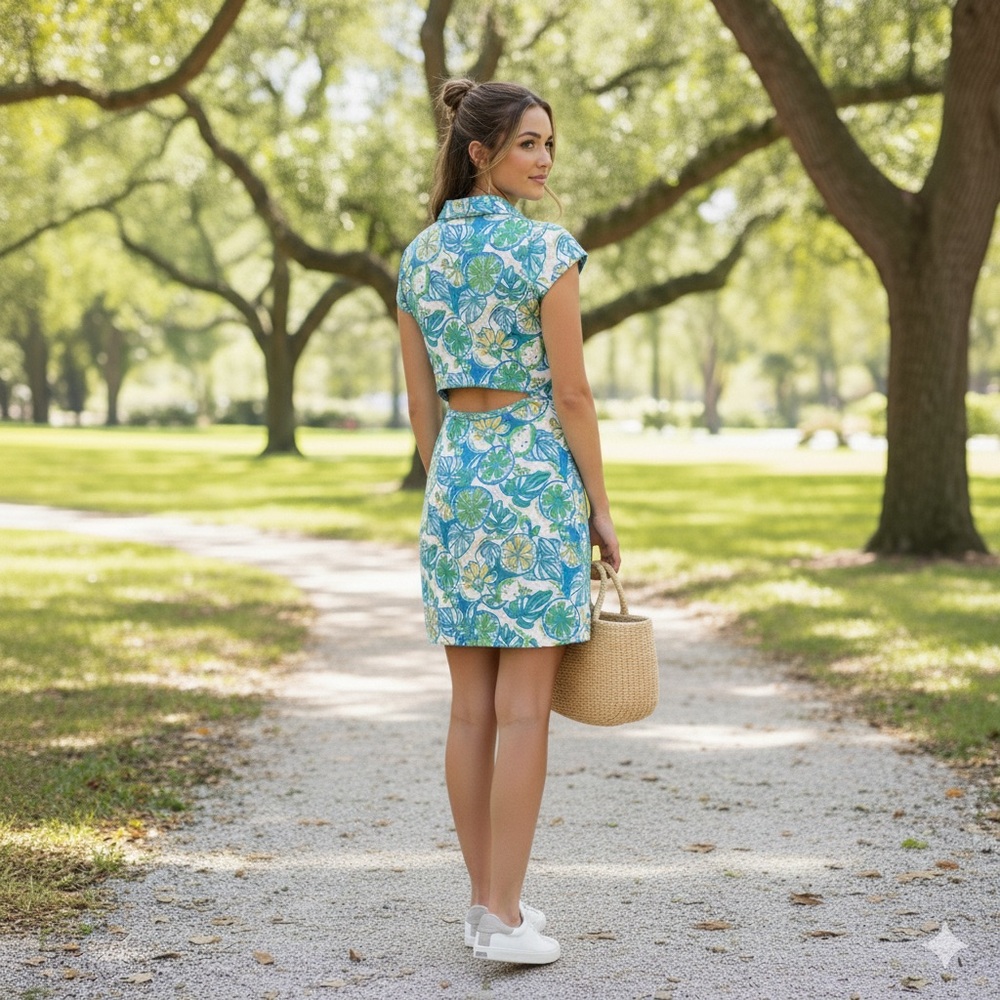 50# Lilly Pulitzer Blue and Green Floral Dress - Picture 4 of 8